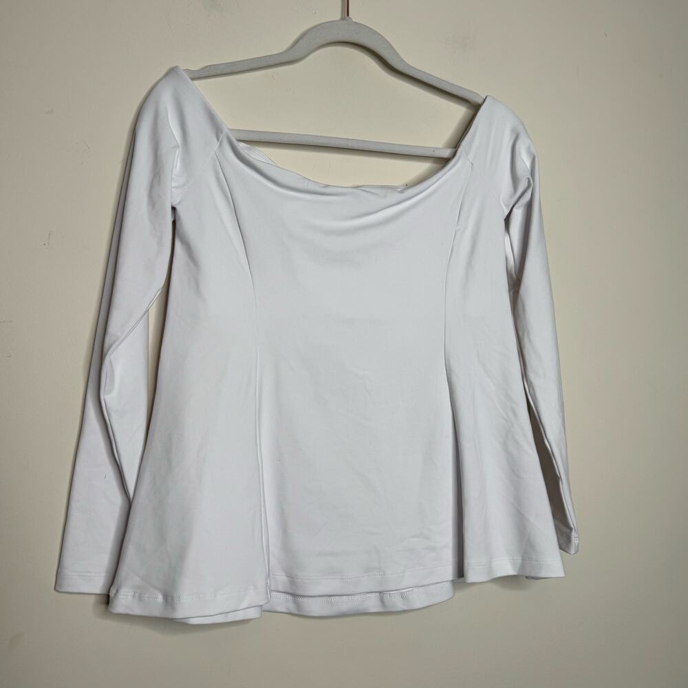Susana Monaco Off the Shoulder Long Sleeve Peplum Top White NWT Size Medium - Picture 4 of 7